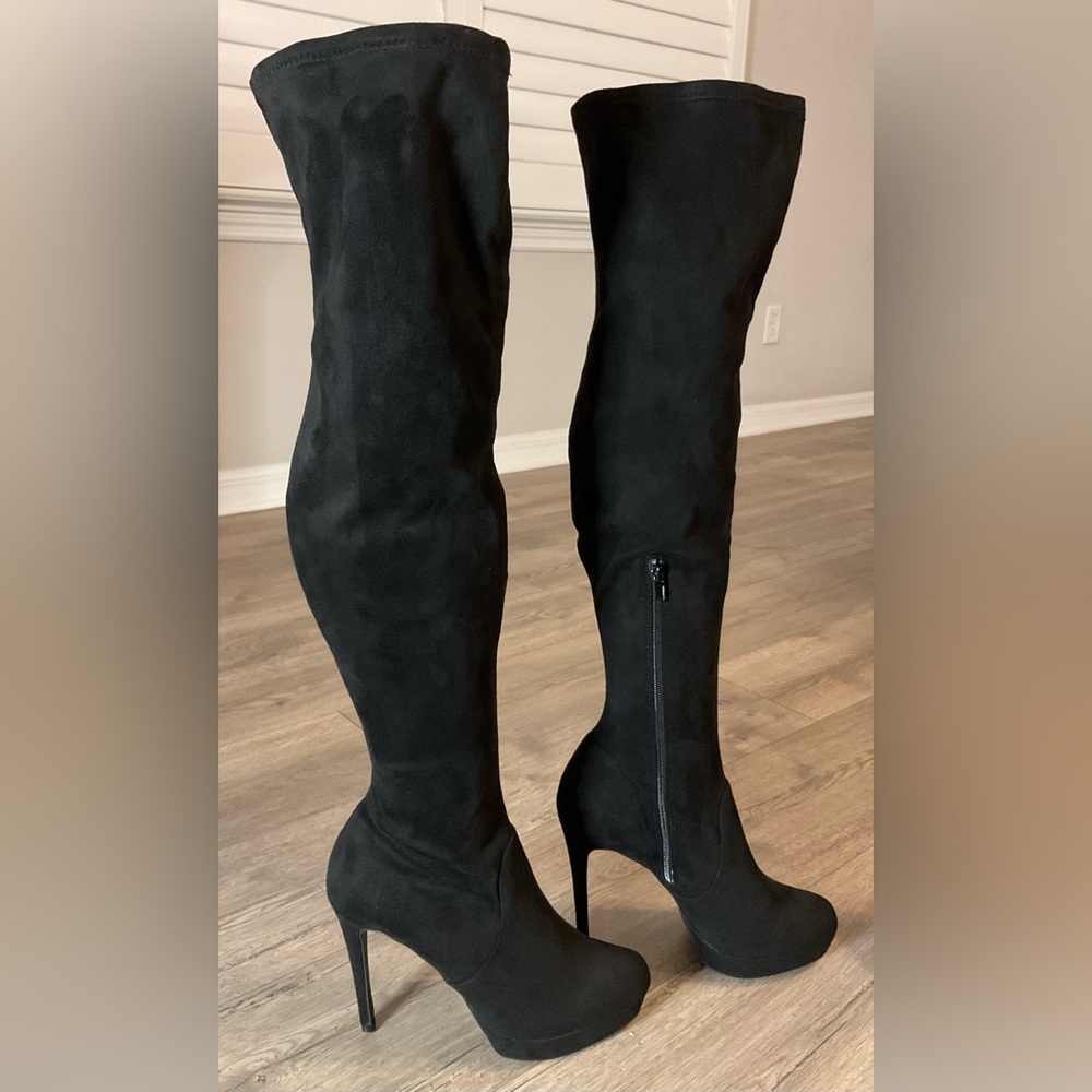Thalia Sodi Clarissa Over-the-Knee Boots in Black Microfiber - Picture 3 of 15